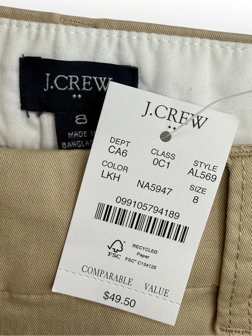 J. Crew NWT Khaki 9” Bermuda Shorts Size 8 P0991